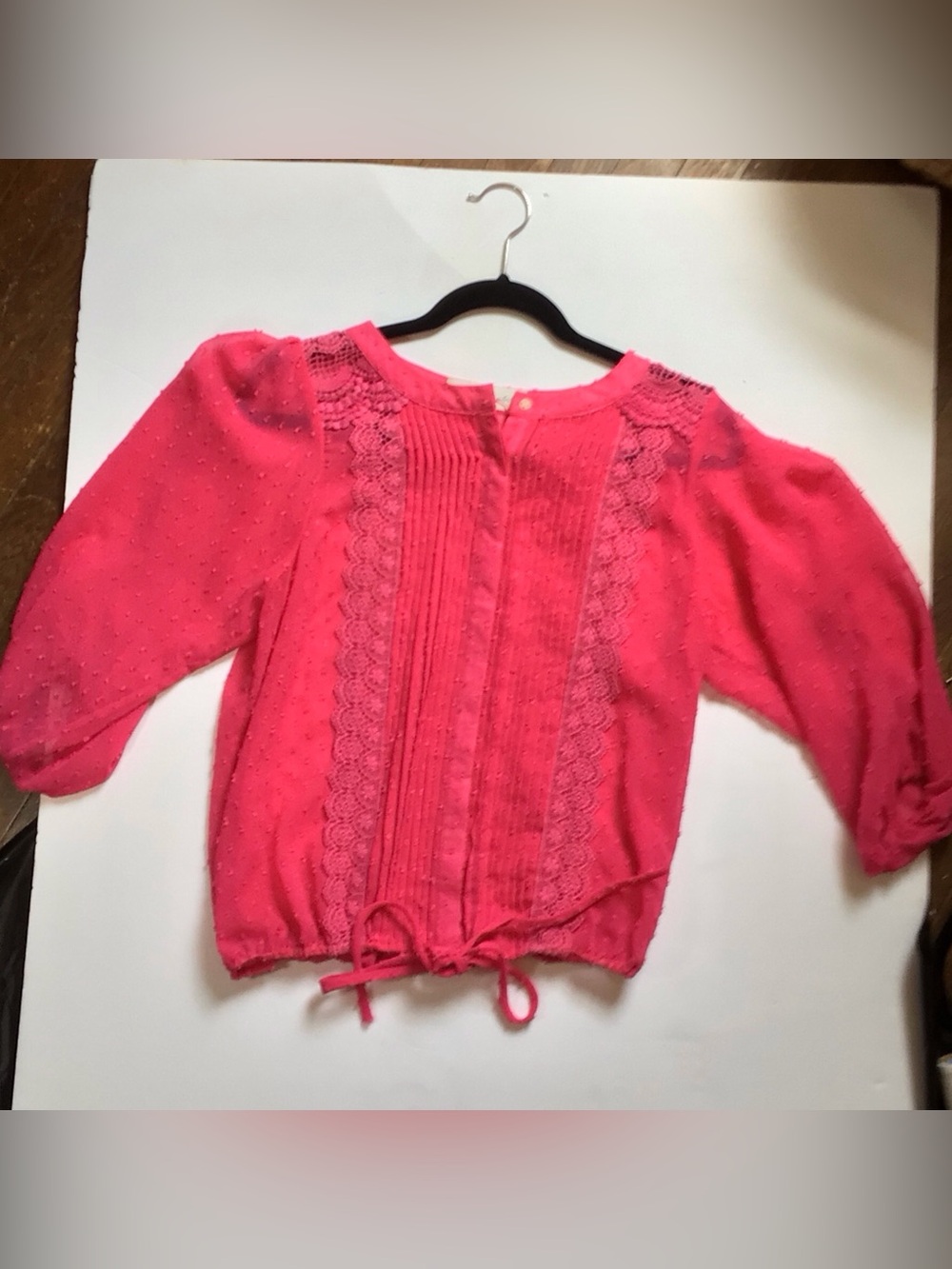 Women's Bright Pink Swiss Dot Blouse - Feminine Sheer Top